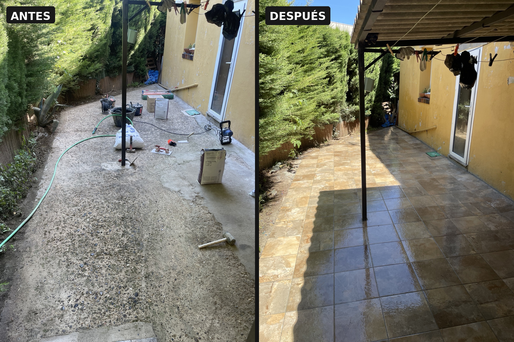 Antes y después de reforma de terraza realizada por A27 Reformas